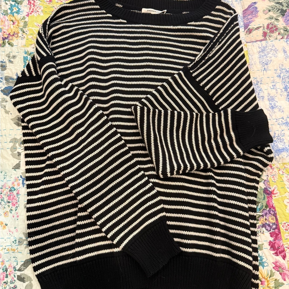 Emerson Fry Carolyn Organic Black & White Striped Crewneck Sweater